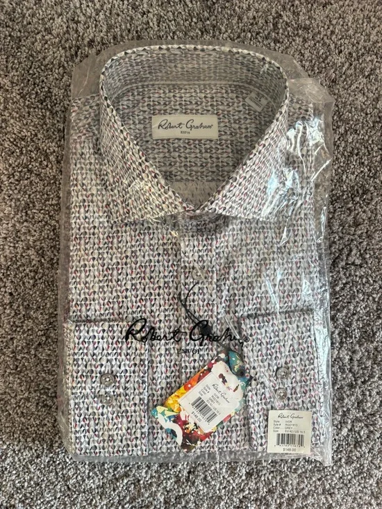 Robert Graham White Multicolor Tiny Chevron Dress Shirt - Picture 1 of 4